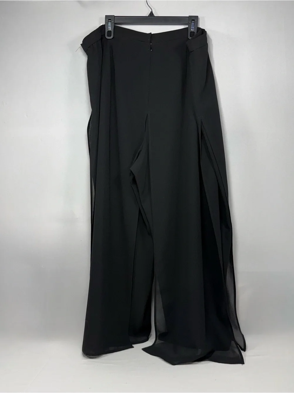 Vintage J.R. Nites Woman Black Polyester Chiffon Overlay Wide Leg Dress Pants 24